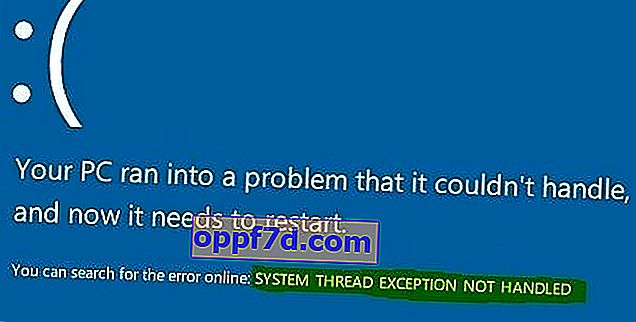Modrá obrazovka s výnimkou systémového vlákna, kód chyby nebol spracovaný
